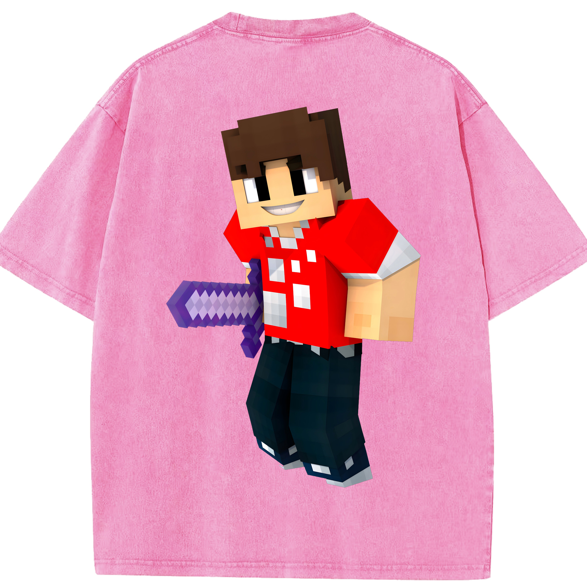 （画像用） マインクラフト ブロックの世界 Minecraft MC Block world 綿100% ヴィンテージ風 半袖Tシャツ（背面プリント）